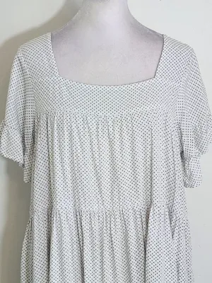 Valija White and Green Geometric Print Mini Babydoll Dress Size Small thumbnail 3