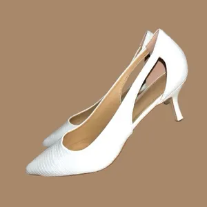 Elegant White textured design with peekaboo cut out . 3” heels thumbnail 4