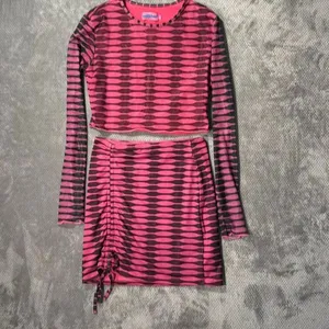 Edikted Pink Black Zebra Mesh 2 Piece Set Crop Top Ruched Mini Skirt Size M Y2K thumbnail 2
