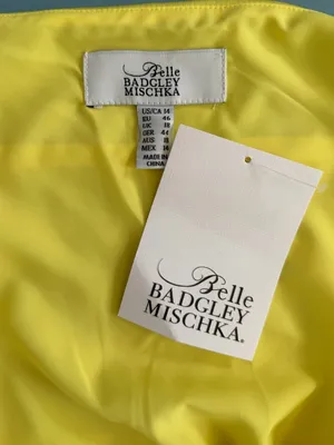 NWT Belle Badgley Mischka Sky Satin Canary Yellow Maxi Slip Dress Formal Gown‎ thumbnail 4