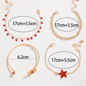 Set 4pcs Adjustable Bracelets Chain Crystal Red Sun Flower Boutique thumbnail 6