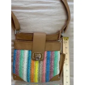 Rosetti Multi Color Striped Woven Crossbody Bag Tan Organizer Purse thumbnail 3