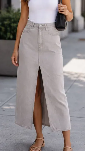 Abercrombie & Fitch High Waist Denim Jean Midi Skirt 10 Tall Gray‎ thumbnail 1