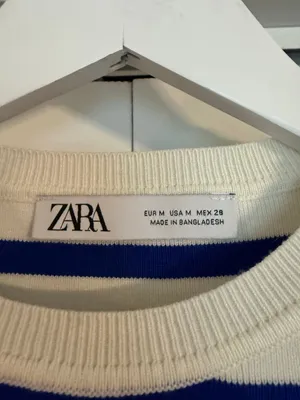 Zara white and blue striped cropped baby tshirt size M thumbnail 3