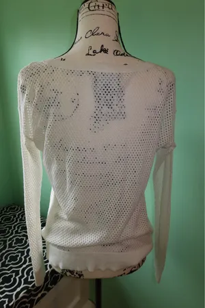 American Eagle Lightweight White Open-Knit Women's Sweater Top thumbnail 2