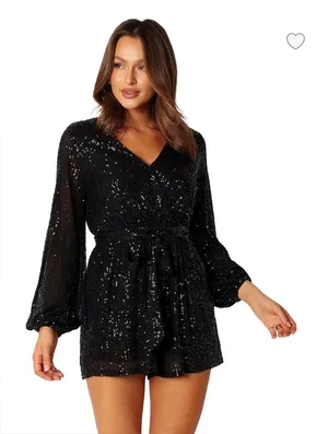 Petal and Pup NWT Black Sequin Long Sleeve Romper thumbnail 1