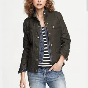 J. Crew Downtown Field Jacket Chore Coat Cotton Waxed Mossy Green Brown, Med thumbnail 10