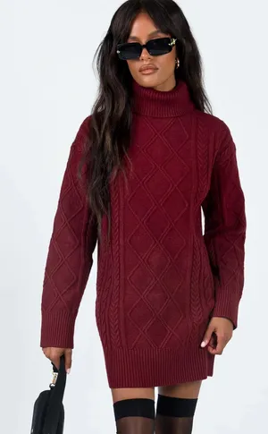 Burgundy Princess Polly Sweater Dress thumbnail 1