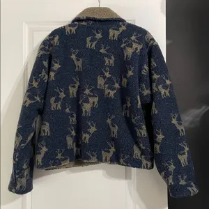 Chuck Roast Vintage Fleece Sherpa Reversible Sweater Jacket Deer Print Medium thumbnail 3