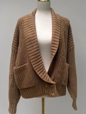 Anthropologie‎ Cardigan Sweater M Honey Brown NWT Wool Blend Shaker Shawl Collar thumbnail 1