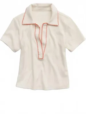 AE Aerie Cropped Polo T-Shirt American Eagle Black NWT Natural Size Medium thumbnail 4