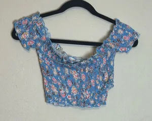Free People Intimately Blue Floral Smocked‎ Crop Top Size Medium thumbnail 1