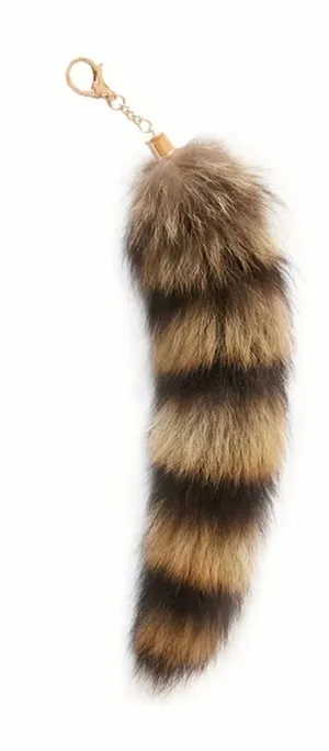 Brown and black striped raccoon tail keychain #raccoon #animal thumbnail 1