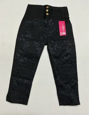 Yilakeni Womens XL XXL Black Lace Pants High Waist 3 Button Straight Leg NWT thumbnail 1