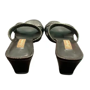 Brighton Denise Leather Wedge Sandal 10M Brown Black Woven Slides Resort Classic thumbnail 3