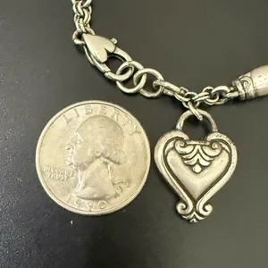 Retired BRIGHTON Blair Heart Barrel Link Chain Silverplated Heart Charm Bracelet thumbnail 9