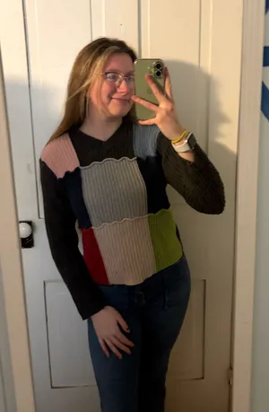 liz Claiborne y2K multi patch work knit sweater  thumbnail 1