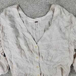 Free People Womens Belted‎ Top Medium Cream Solid Button Down Long Sleeve Blouse thumbnail 10