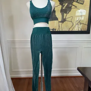 ASOS South Beach Seamless Shimmer Green Silver Leggings Sports Bra Activewear Se thumbnail 2