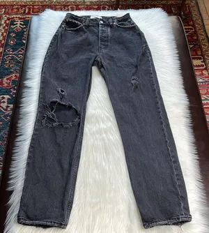 Abercrombie Black Curve Love High Rise Ripped Knee Dad Jeans thumbnail 1