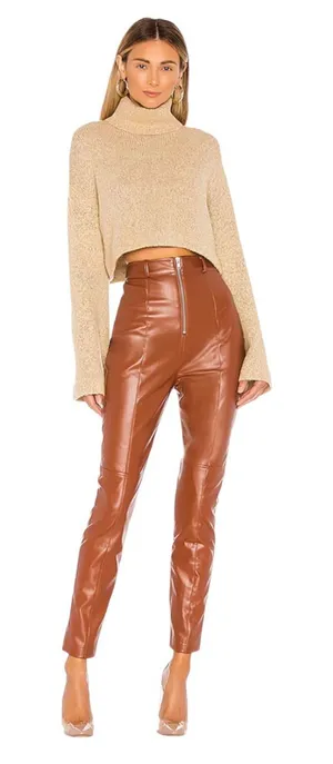 Lovers and Friends Georgie Pant in Chestnut Brown Womens Large Faux Leather thumbnail 1