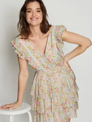 Anthropologie NWT Love The Label Ines Ivory Floral Tiered Ruffle Mini Dress thumbnail 5