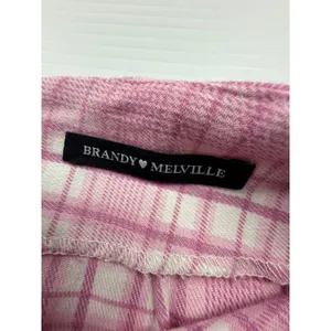 Brandy Melville Pink White Plaid Mini Skirt High Waisted Side‎ Slits Size XS S thumbnail 4