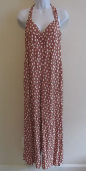 Abercrombie & Fitch Jumpsuit XS Mauve Polka Dot Halter Wide Leg Boho Summer thumbnail 1