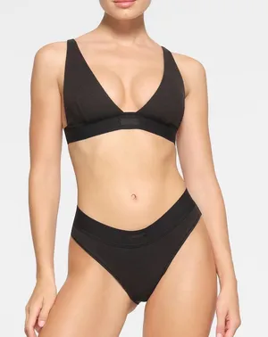 Skims cotton rib plunge bralette- soot NWT small thumbnail 1
