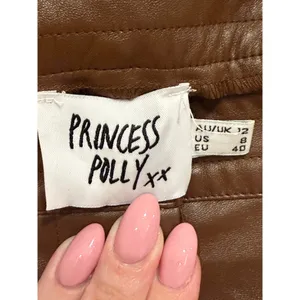 Princess Polly‎ Vegan Leather Pleated Pants Brown Tapered High Waist Sz 8 thumbnail 2
