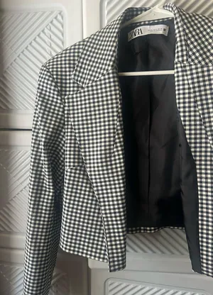 ZARA Black and White Houndstooth Cropped Blazer thumbnail 5