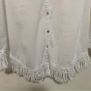 Antibes Blanc woman 100% cotton sheer white long sleeve button up shirt size L thumbnail 5