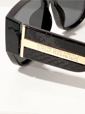 TRUE RELIGION Cat Eye Sunglasses Acetate Black Gold Embossed thumbnail 3