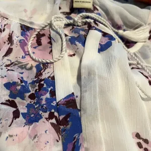 Lucky Brand Womens Sheer Floral Top Size L White Purple Blue Floral Popover thumbnail 2