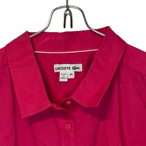 Lacoste Women's Dress Mini Roll Tab Sleeves‎ Belted Waist Button-Up Hot Pink 44 thumbnail 2