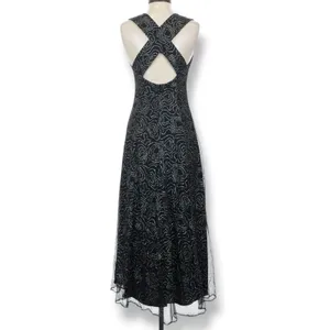Vintage‎ All That Jazz Black Mesh Rhinestone Maxi Dress Open Back Party Wedding thumbnail 2