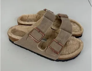 Birkenstock Arizona Shearling Taupe Suede Two Strap Sandals 38 L7 M5 thumbnail 1