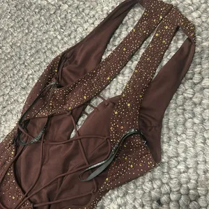 Cum Cum by Niki Livas Brown Satin Beaded Maxi Party Dress thumbnail 10