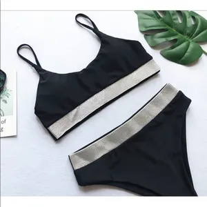 emma bling trim high waist swimsuits set black thumbnail 5