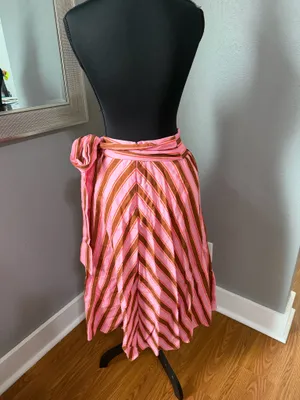 NWOT Kate Spade Linen Blend Striped Bow Old Money Coquette Tie Midi Skirt 2. thumbnail 4