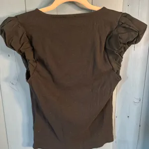 J. Crew Black Short Sleeve Top with Puff Sleeves Ruffle Detail | Medium thumbnail 4