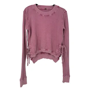 Free People FP One Interlaken Thermal Top Pink Cropped Lace-Up Sides Boho L thumbnail 3