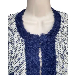 J.Crew Sz M contrast tweed white Navy Open front cropped jacket blazer cardigan thumbnail 7