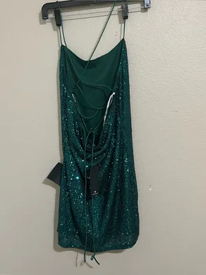 NEW Lulu’s Green Sequins Strappy Open Back Bodycon Mini Dress Womens Size Medium thumbnail 7