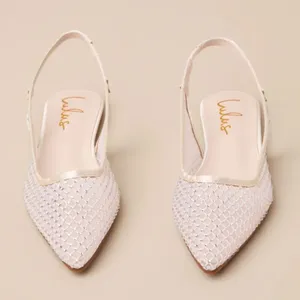 NIB Lulus Olwen Vanilla Mesh Rhinestone Pointed-Toe Slingback Flats thumbnail 2