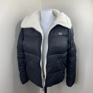 Levis Nylon Puffer Jacket Sherpa Black Sz L Women’s Zipper Coat thumbnail 3