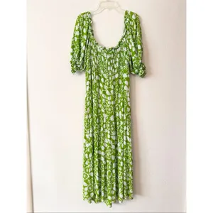 Faithfull the Brand Olinda Green Ivy Floral Puff Sleeve Maxi Dress Size 4 Small thumbnail 6