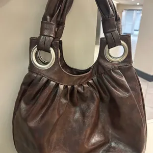Bag Dark Brown Leather Shoulder Bag with Silver Grommet Detail by Mirror Mirror thumbnail 9