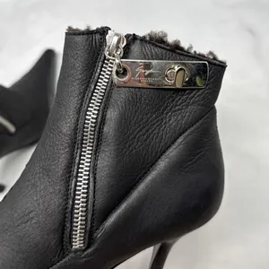 Giuseppe Zanotti Vicini Vintage Y2K Shearling Zip Pointed Ankle Booties Black 36 thumbnail 4
