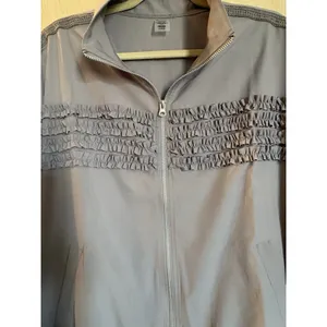 House of Mae Taupe Ruffle Zip Jacket Women’s Large Stretch Lightweight thumbnail 4